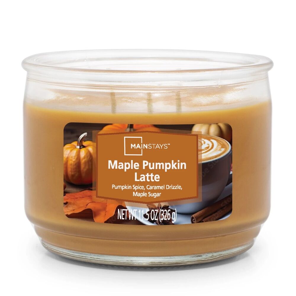 Maple Pumpkin Spice Latte 3-Wick Glass Jar Candle 11.5 oz Caramel Drizzle Gift